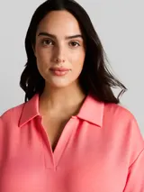 TOM TAILOR Damen Plus Size - Loose Fit Scuba Langarmshirt mit Polokragen, rosa, Uni – Bild 6