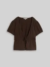 TOM TAILOR DENIM Damen Crinkle Bolero Bluse mit Schleifen, braun, Uni – Bild 3