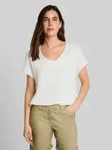 TOM TAILOR Damen Loose Fit T-Shirt im Material-Mix, weiß, Uni – Bild 4