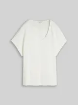 TOM TAILOR Damen Loose Fit T-Shirt im Material-Mix, weiß, Uni – Bild 3