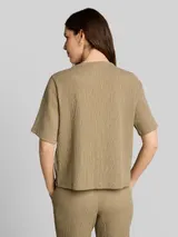TOM TAILOR Damen Crinkle T-Shirt mit V-Ausschnitt, grün, Meliert – Bild 5