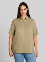 TOM TAILOR Damen Plus Size - Loose Fit Bluse mit Leinenanteil, grün, Uni – Bild 4