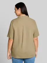 TOM TAILOR Damen Plus Size - Loose Fit Bluse mit Leinenanteil, grün, Uni – Bild 5