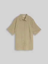 TOM TAILOR Damen Plus Size - Loose Fit Bluse mit Leinenanteil, grün, Uni – Bild 3