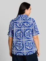 TOM TAILOR Damen Plus Size - Loose Fit Bluse mit Leinenanteil, blau, Gemustert – Bild 5