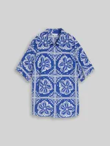 TOM TAILOR Damen Plus Size - Loose Fit Bluse mit Leinenanteil, blau, Gemustert – Bild 3