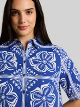TOM TAILOR Damen Plus Size - Loose Fit Bluse mit Leinenanteil, blau, Gemustert – Bild 6