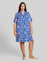 TOM TAILOR Damen Plus Size - Kleid mit Leinenanteil, blau, Gemustert – Bild 4
