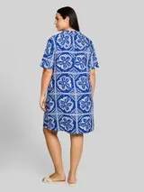 TOM TAILOR Damen Plus Size - Kleid mit Leinenanteil, blau, Gemustert – Bild 5