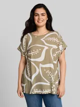 TOM TAILOR Damen Plus Size - T-Shirt im Material-Mix, grün, Geblümt – Bild 4