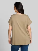 TOM TAILOR Damen Plus Size - T-Shirt im Material-Mix, grün, Geblümt – Bild 5