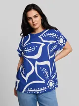TOM TAILOR Damen Plus Size - T-Shirt im Material-Mix, blau, Geblümt – Bild 4