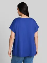 TOM TAILOR Damen Plus Size - T-Shirt im Material-Mix, blau, Geblümt – Bild 5