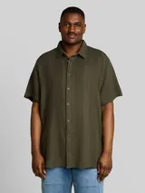 TOM TAILOR Herren Plus Size - Kurzarmhemd aus Baumwolle, grün, Uni – Bild 4
