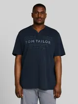 TOM TAILOR Herren Plus Size - Henley T-Shirt im Used-Look, blau, Uni – Bild 4
