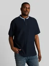 TOM TAILOR Herren Plus Size - Poloshirt mit Stehkragen, blau, Uni – Bild 4