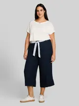 TOM TAILOR Damen Plus Size - Culotte Hose mit Leinenanteil, blau, Uni – Bild 4