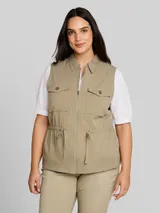 TOM TAILOR Damen Plus Size - Regular Fit Weste mit Brusttaschen, grün, Uni – Bild 4