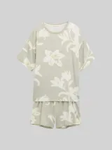 TOM TAILOR Damen Pyjama-Set mit Allover-Print, grün, Geblümt – Bild 3