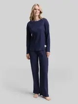 TOM TAILOR Damen Basic Pyjama-Set, blau, Uni – Bild 4