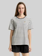 TOM TAILOR Damen Pyjama-Set mit Streifenmuster, weiß, Gestreift – Bild 4