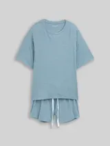 TOM TAILOR Damen Pyjama-Set, blau, Uni – Bild 3