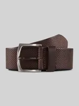 TOM TAILOR Herren TTWILL Ledergürtel mit eckiger Dornschließe, braun, Logo Print – Bild 3