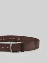 TOM TAILOR Herren TTWILL Ledergürtel mit eckiger Dornschließe, braun, Logo Print – Bild 4