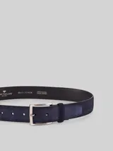 TOM TAILOR Herren TTFRANK Velourledergürtel mit eckiger Dornschließe, blau, Logo Print – Bild 4