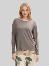 TOM TAILOR Damen Loungewear Langarmshirt, grau, Uni – Bild 4