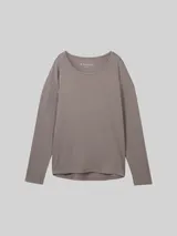 TOM TAILOR Damen Loungewear Langarmshirt, grau, Uni – Bild 3