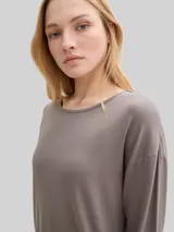 TOM TAILOR Damen Loungewear Langarmshirt, grau, Uni – Bild 6