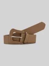 TOM TAILOR Damen TTAUDREY Ledergürtel mit bezogener Dornschließe, beige, Logo Print – Bild 3