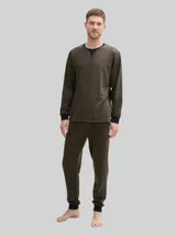 TOM TAILOR Herren Pyjama-Set mit Logo-Print und Kordelzug, grün, Gemustert – Bild 4