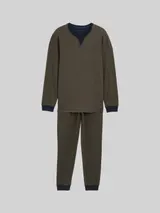 TOM TAILOR Herren Pyjama-Set mit Logo-Print und Kordelzug, grün, Gemustert – Bild 3
