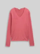 TOM TAILOR Damen Pullover mit V-Ausschnitt, rot, Uni – Bild 1