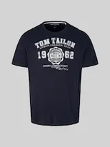 TOM TAILOR Herren Plus - T-Shirt mit Logo Print, blau, Uni – Bild 1
