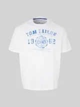 TOM TAILOR Herren Plus - T-Shirt mit Logo Print, weiß, Uni – Bild 1