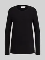 TOM TAILOR Damen Strickpullover aus Baumwolle, schwarz, Uni – Bild 1