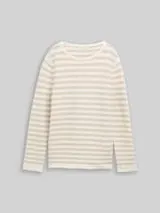 TOM TAILOR Damen Strickpullover aus Baumwolle, beige, Gestreift – Bild 1