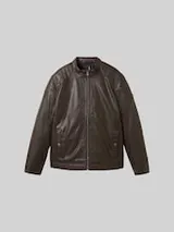 TOM TAILOR Herren Bikerjacke aus Kunstleder, braun, Uni – Bild 1