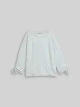 TOM TAILOR DENIM Damen Loose Fit Langarmshirt mit Raffärmeln, grün, Gestreift – Bild 1