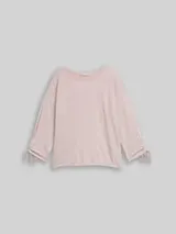 TOM TAILOR DENIM Damen Loose Fit Langarmshirt mit Raffärmeln, rosa, Gestreift – Bild 1