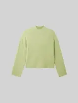 TOM TAILOR DENIM Damen Gerippter Pullover mit recyceltem Polyester, grün, Meliert – Bild 1
