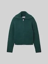 TOM TAILOR DENIM Damen Strickjacke mit recyceltem Polyester, grün, Meliert – Bild 1