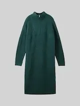 TOM TAILOR DENIM Damen Strickkleid mit Troyer Kragen, grün, Meliert – Bild 1
