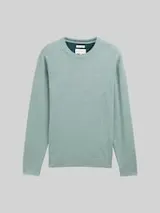 TOM TAILOR Herren Basic Strickpullover aus Baumwolle, grün, Meliert – Bild 1