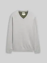 TOM TAILOR Herren Strickpullover mit V-Ausschnitt aus Baumwolle, grau, Meliert – Bild 1