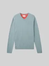 TOM TAILOR Herren Strickpullover mit V-Ausschnitt aus Baumwolle, blau, Uni – Bild 1