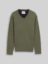TOM TAILOR Herren Strickpullover mit V-Ausschnitt aus Baumwolle, grün, Meliert – Bild 1